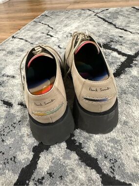 Paul Smith Beige Suede Derby Shoes with Black Platform and Multicolor Trim